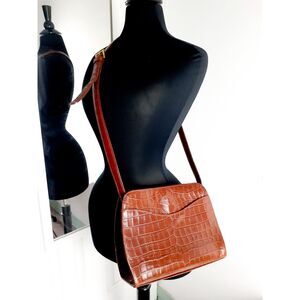 VTG 90s Leather Co. Liz Claiborne  CrocoGenuine Embossed Leather‎ Crossbody Bag